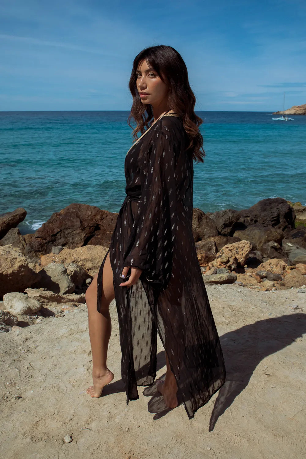 Gypsy- Black/Golden chiffon kimono - Golden chips